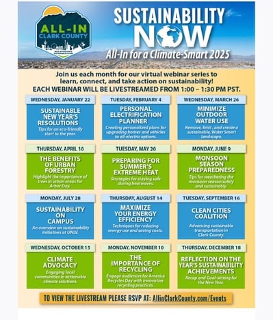 calendar of upcoming Sustainability Now webinars