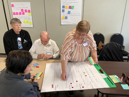 People at table at community meeting