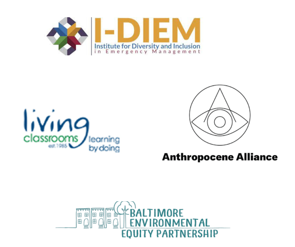 Logos for Anthropocene Alliance, Baltimore Environmental Equity Partnership, I-DIEM and Living Classrooms